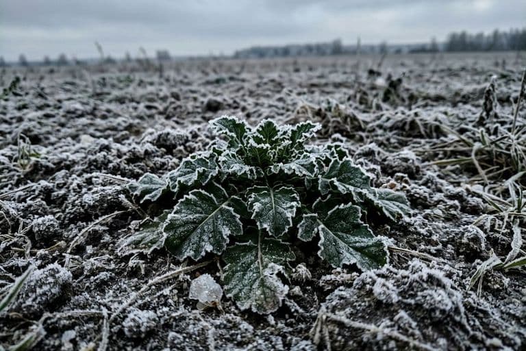 Розетка озимого рапса с инеем — перезимовка посевов