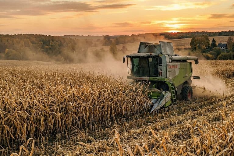 Уборка кукурузы на зерно комбайном — осенний сезон