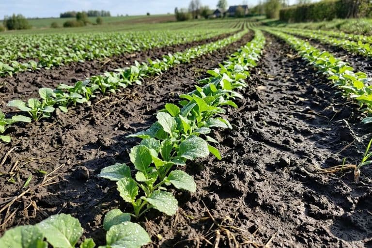 Молодые растения ярового рапса в фазе розетки — весенние всходы